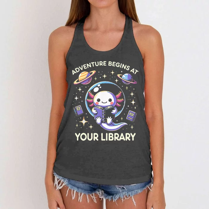 Adventure Begins At Your Library Summer Reading Program 2024 Women's Knotted Racerback Tank