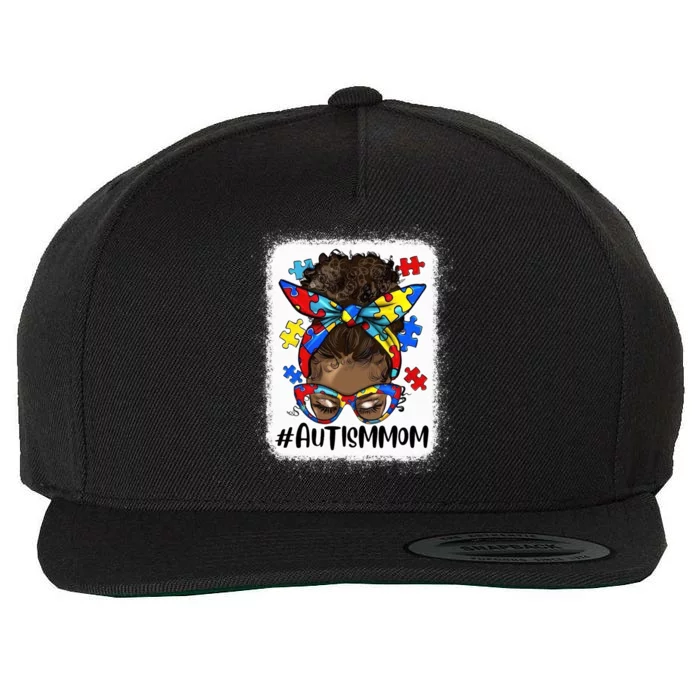 Afro Bun Autism Mom Gift Wool Snapback Cap