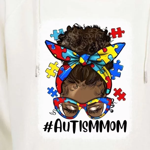 Afro Bun Autism Mom Gift Womens Funnel Neck Pullover Hood