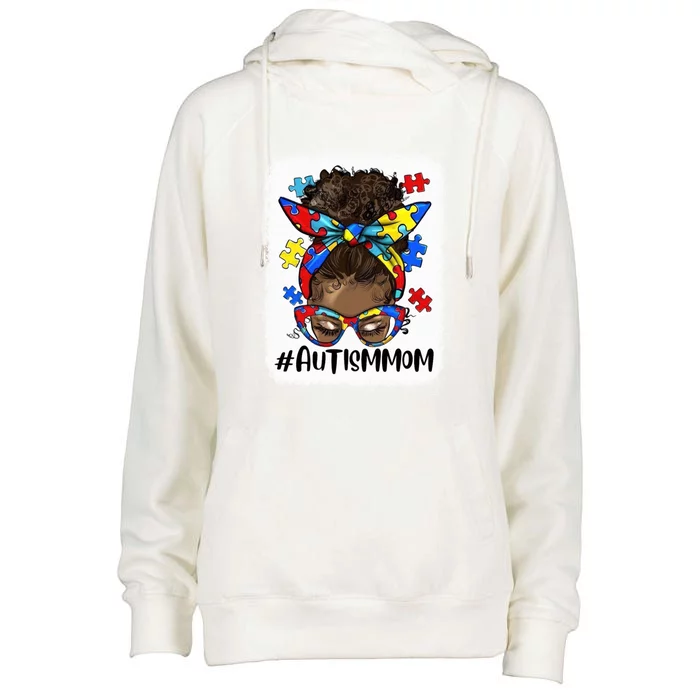 Afro Bun Autism Mom Gift Womens Funnel Neck Pullover Hood