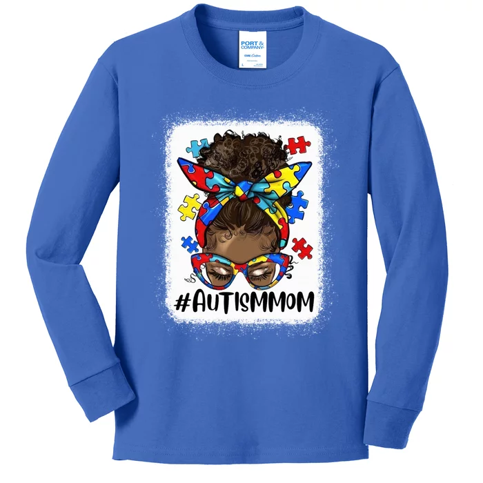 Afro Bun Autism Mom Gift Kids Long Sleeve Shirt