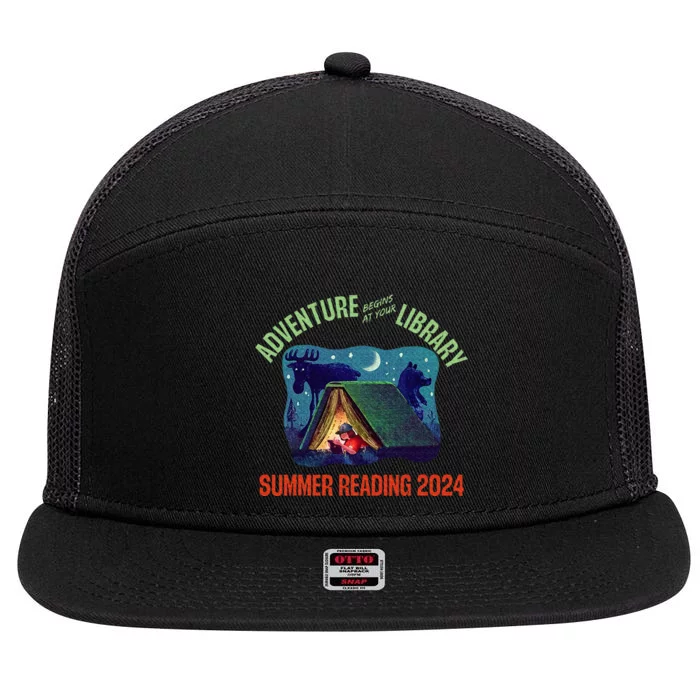 Adventure Begins At Your Library Summer Reading Program 2024 7 Panel Mesh Trucker Snapback Hat