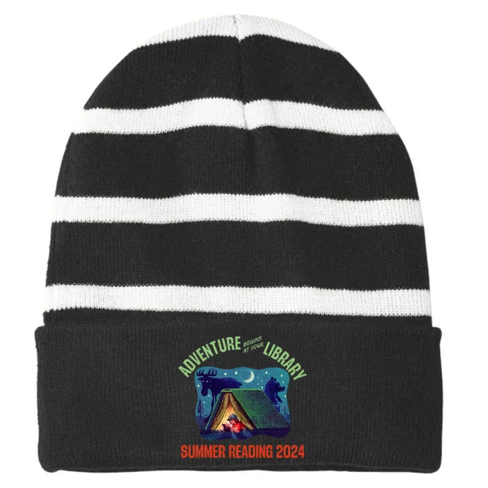 Adventure Begins At Your Library Summer Reading Program 2024 Striped Beanie with Solid Band