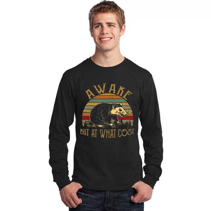 Awake But At What Cost Cool Opossum Vintage Funny Possum Tall Long Sleeve T-Shirt