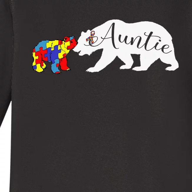 Auntie Bear Autism Awareness Aunt  Gift Baby Long Sleeve Bodysuit