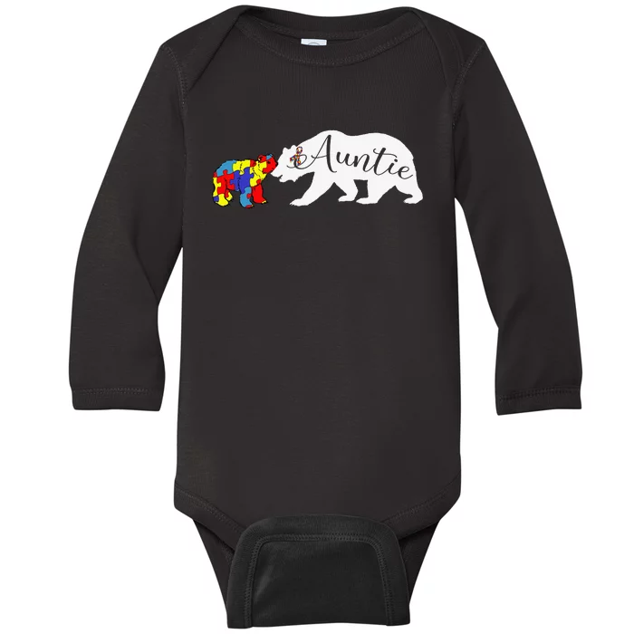 Auntie Bear Autism Awareness Aunt  Gift Baby Long Sleeve Bodysuit