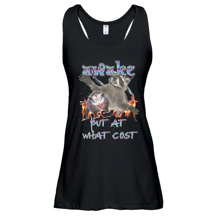 Awake But At What Cost Possum Funny Ladies Essential Flowy Tank