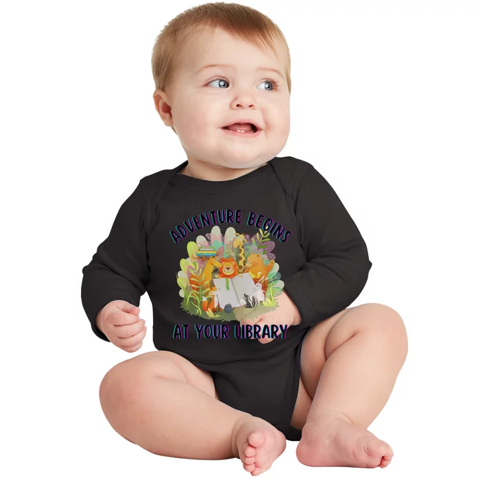 Adventure Begins At Your Library Summer Reading 2024 Animals Baby Long Sleeve Bodysuit