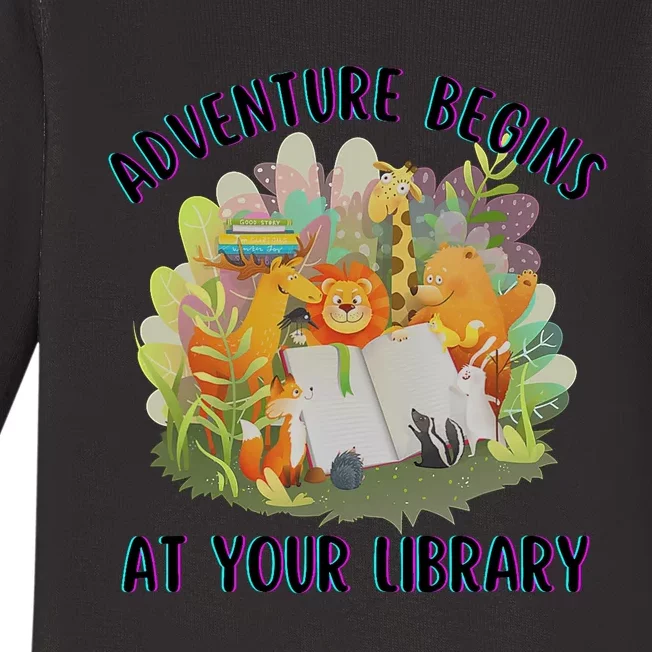 Adventure Begins At Your Library Summer Reading 2024 Animals Baby Long Sleeve Bodysuit