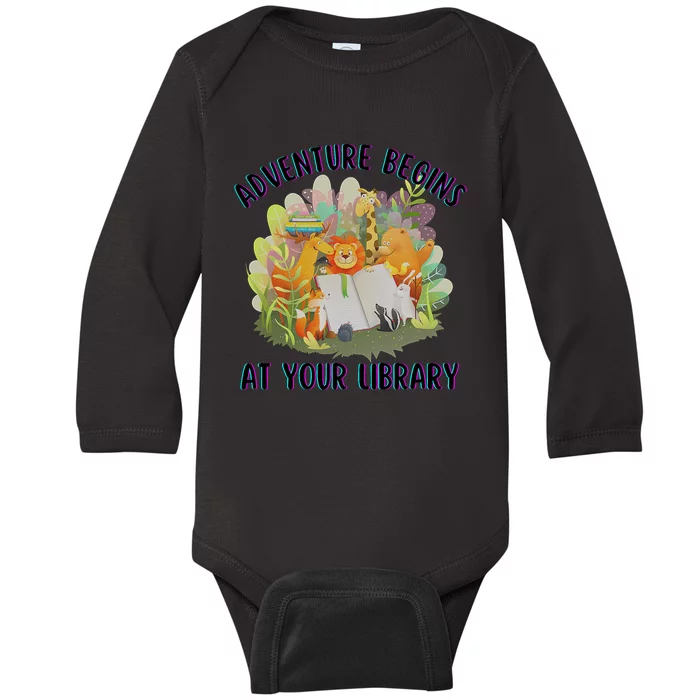 Adventure Begins At Your Library Summer Reading 2024 Animals Baby Long Sleeve Bodysuit