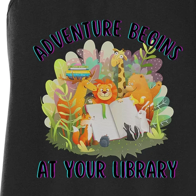 Adventure Begins At Your Library Summer Reading 2024 Animals Women's Racerback Tank