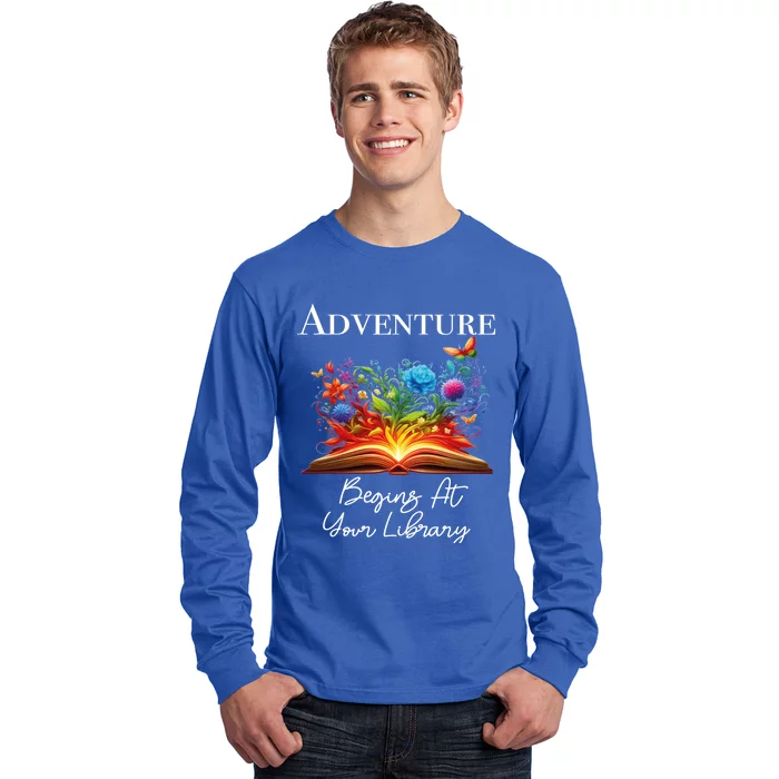 Adventure Begins At Your Library Summer Reading 2024 Flowers Cool Gift Long Sleeve Shirt