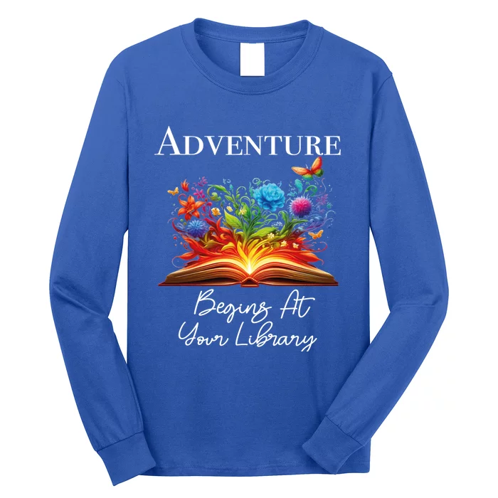 Adventure Begins At Your Library Summer Reading 2024 Flowers Cool Gift Long Sleeve Shirt