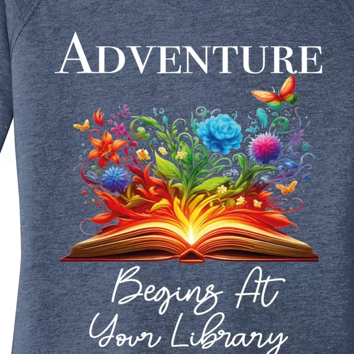 Adventure Begins At Your Library Summer Reading 2024 Flowers Cool Gift Women's Perfect Tri Tunic Long Sleeve Shirt