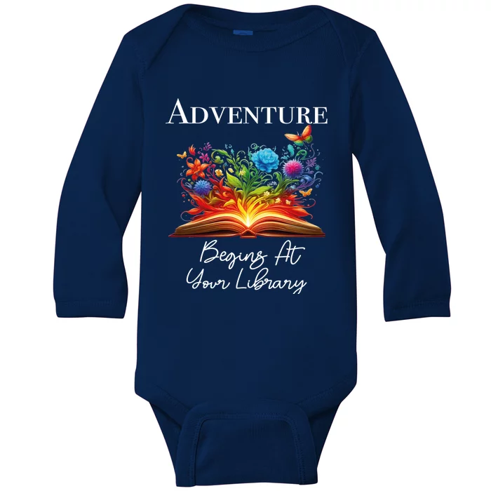 Adventure Begins At Your Library Summer Reading 2024 Flowers Cool Gift Baby Long Sleeve Bodysuit