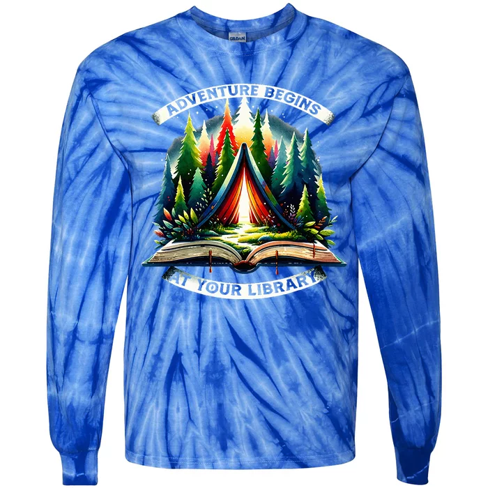 Adventure Begins At Your Library Outdoor Activities Tie-Dye Long Sleeve Shirt