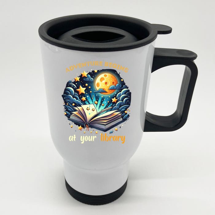 Adventure Begins At Your Library Summer Reading Program 2024 Funny Gift Front & Back Stainless Steel Travel Mug