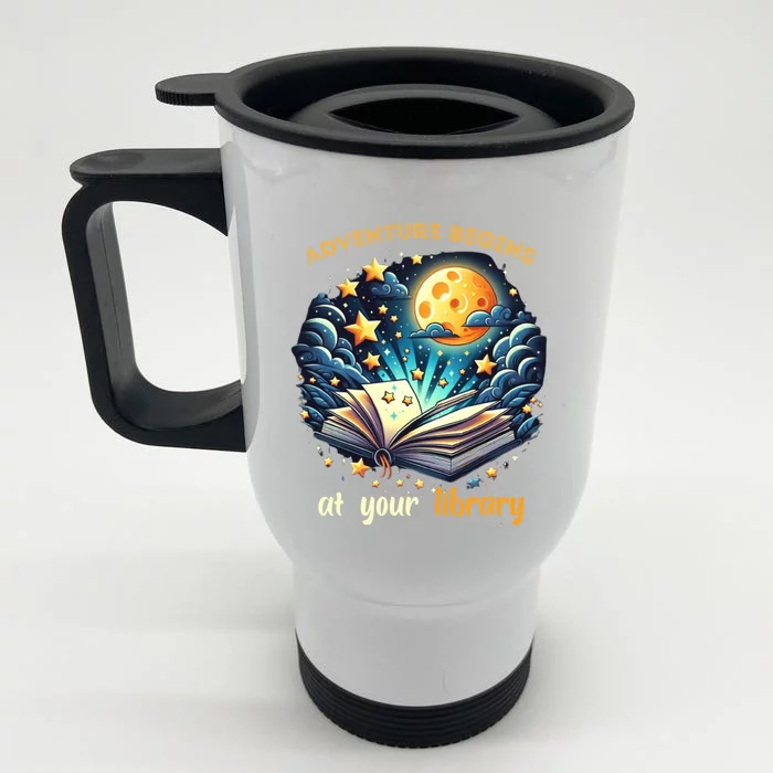 Adventure Begins At Your Library Summer Reading Program 2024 Funny Gift Front & Back Stainless Steel Travel Mug