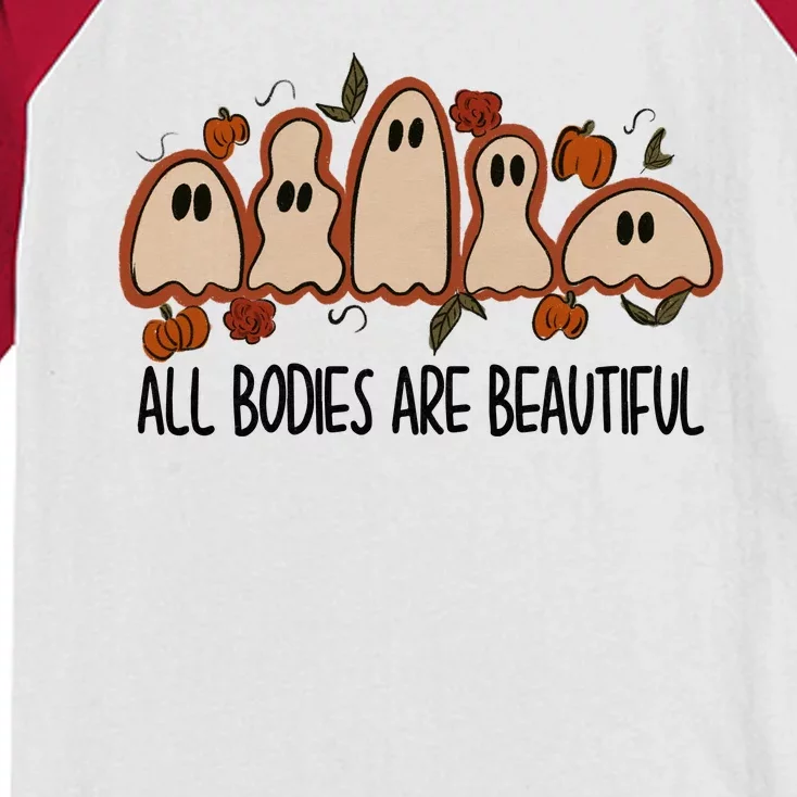 All Bodies Are Beautiful Halloween Funny Ghost Positive Kids Colorblock Raglan Jersey