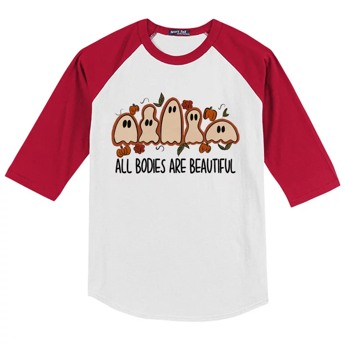 All Bodies Are Beautiful Halloween Funny Ghost Positive Kids Colorblock Raglan Jersey