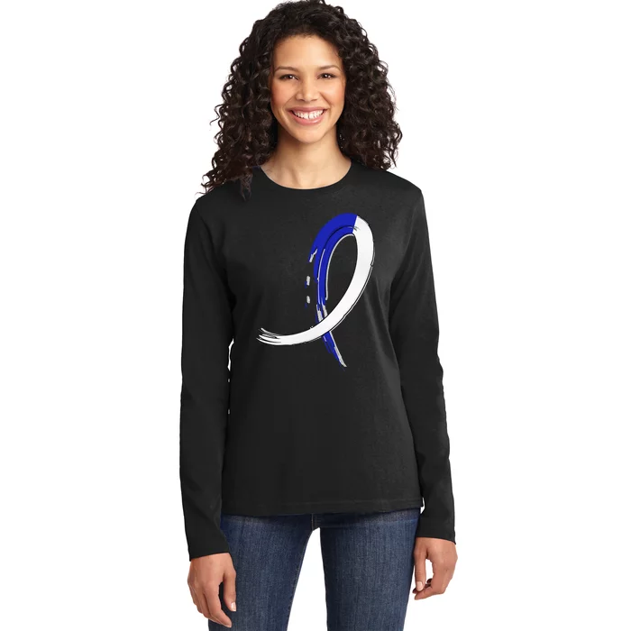 ALS Blue and White Graffiti Awareness Ribbon Ladies Long Sleeve Shirt