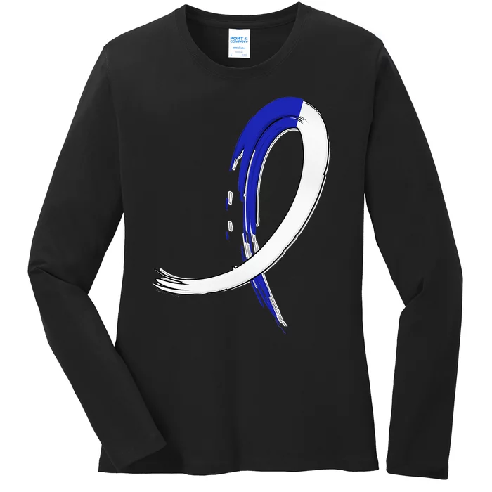 ALS Blue and White Graffiti Awareness Ribbon Ladies Long Sleeve Shirt