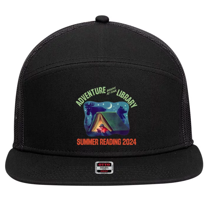 Adventure Begins At Your Library Summer Reading Program 2024 7 Panel Mesh Trucker Snapback Hat