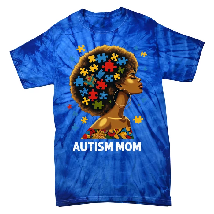 African Black Autism Mom Afro Mother Autism Awareness Mama Gift Tie-Dye T-Shirt