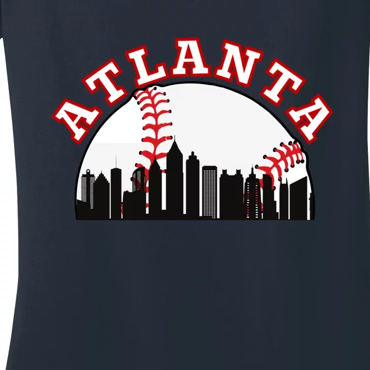 Atlanta Baseball Atlanta GA Cityscape ATL Skyline Women's V-Neck T-Shirt