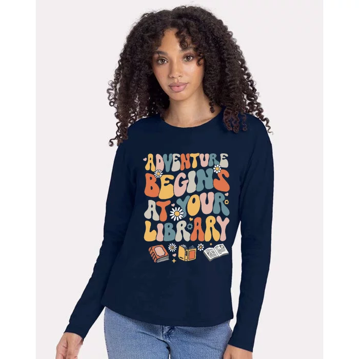 Adventure Begins At Your Library Summer Reading 2024 Flowers Womens Cotton Relaxed Long Sleeve T-Shirt