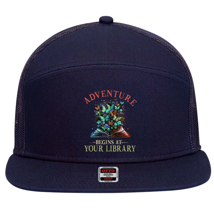 Adventure Begins At Your Library Summer Reading 2024 Flowers 7 Panel Mesh Trucker Snapback Hat