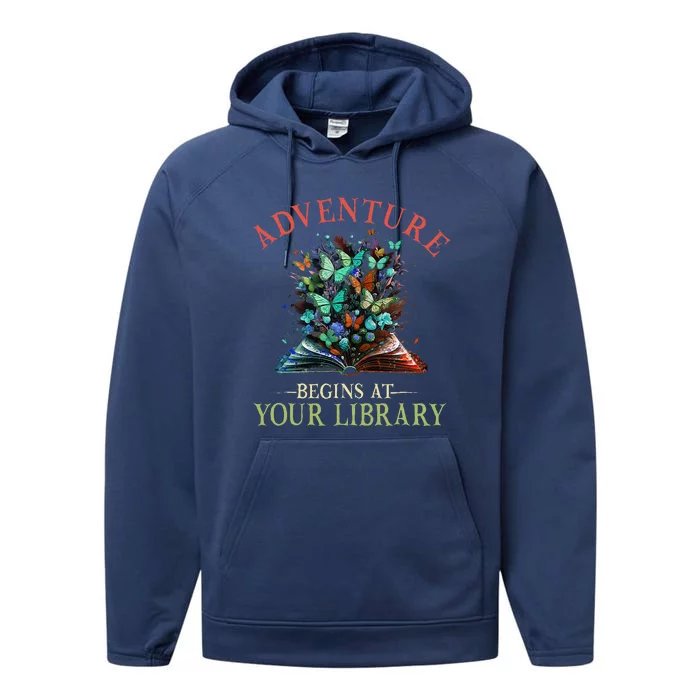 Adventure Begins At Your Library Summer Reading 2024 Flowers Performance Fleece Hoodie