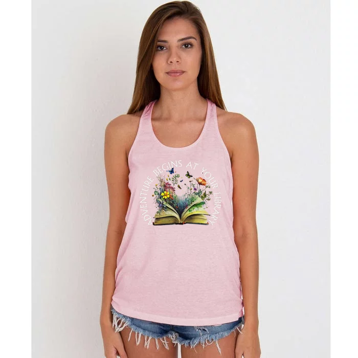 Adventure Begins At Your Library Summer Reading 2024 Women's Knotted Racerback Tank