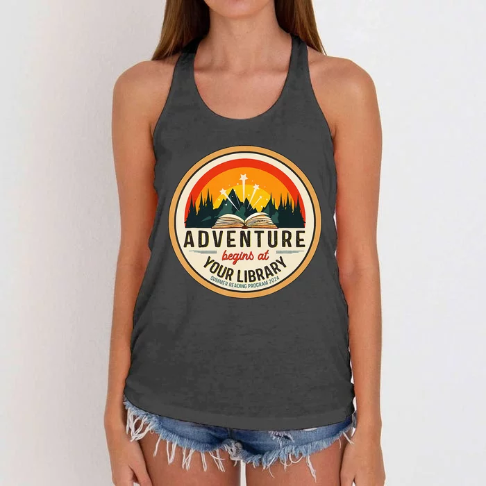 Adventure Begins At Your Library Summer Reading 2024 Women's Knotted Racerback Tank