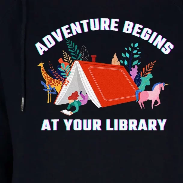 Adventure Begins At Your Library Summer Reading 2024 Womens Funnel Neck Pullover Hood