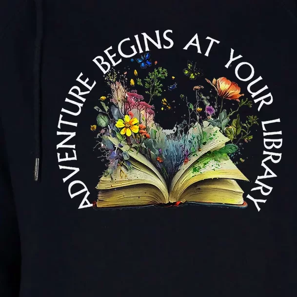 Adventure Begins At Your Library Summer Reading 2024 Womens Funnel Neck Pullover Hood