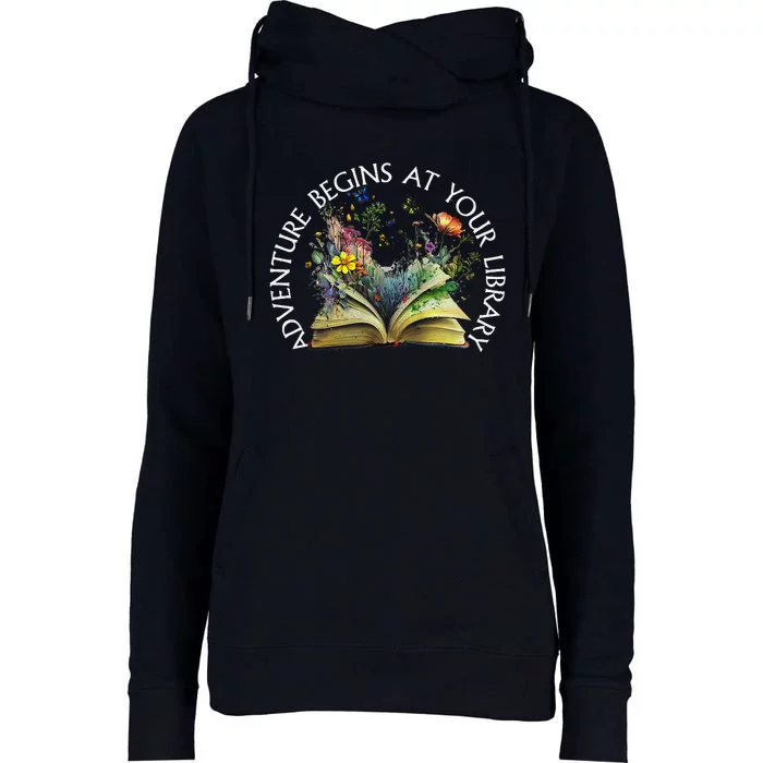 Adventure Begins At Your Library Summer Reading 2024 Womens Funnel Neck Pullover Hood