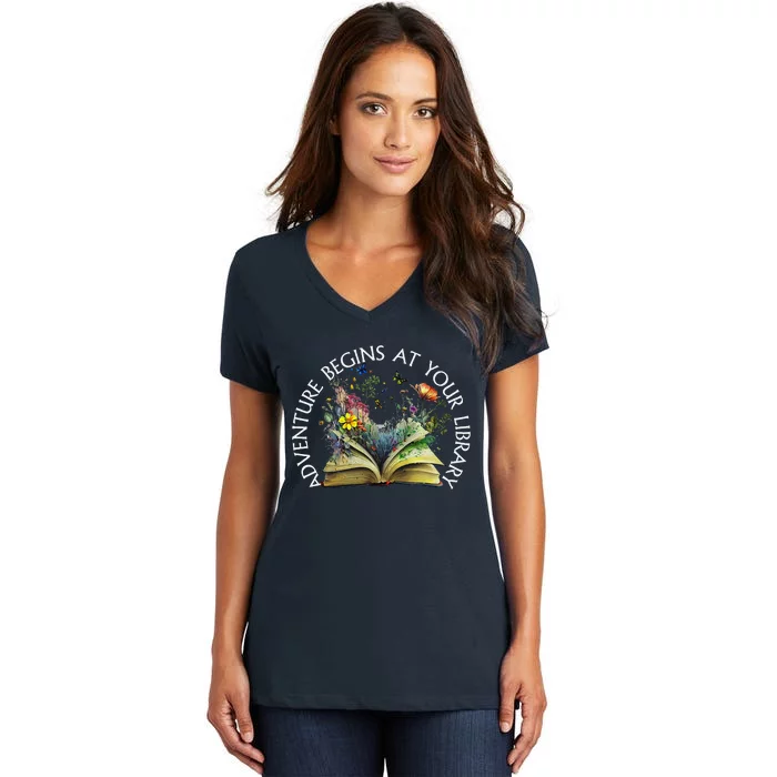 Adventure Begins At Your Library Summer Reading 2024 Women's V-Neck T-Shirt