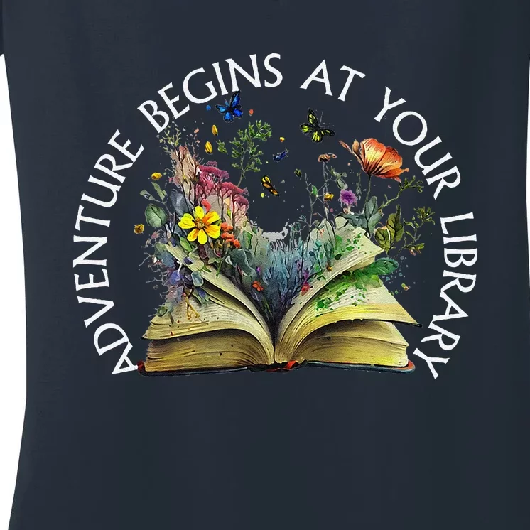 Adventure Begins At Your Library Summer Reading 2024 Women's V-Neck T-Shirt