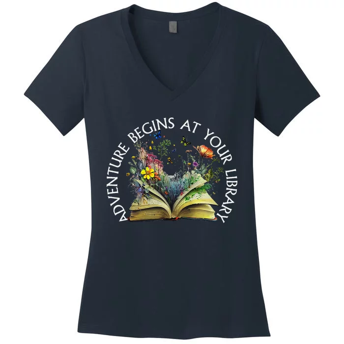 Adventure Begins At Your Library Summer Reading 2024 Women's V-Neck T-Shirt