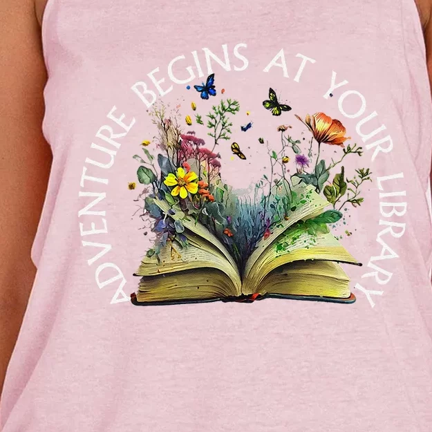 Adventure Begins At Your Library Summer Reading 2024 Women's Knotted Racerback Tank