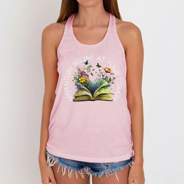 Adventure Begins At Your Library Summer Reading 2024 Women's Knotted Racerback Tank