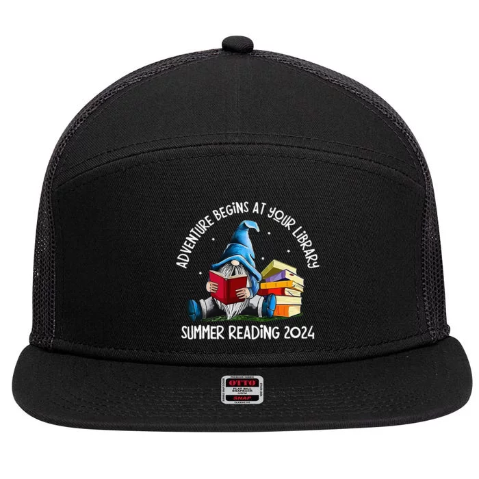 Adventure Begins At Your Library Summer Reading 2024 Gnome 7 Panel Mesh Trucker Snapback Hat