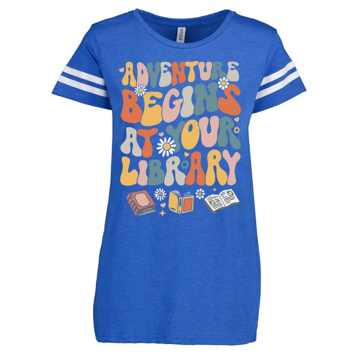 Adventure Begins At Your Library Summer Reading 2024 Flowers Enza Ladies Jersey Football T-Shirt