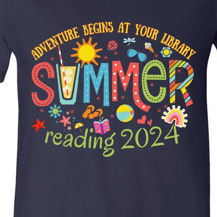 Adventure Begins At Your Library Summer Reading Program 2024 V-Neck T-Shirt