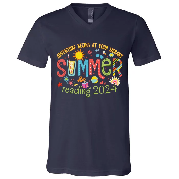 Adventure Begins At Your Library Summer Reading Program 2024 V-Neck T-Shirt