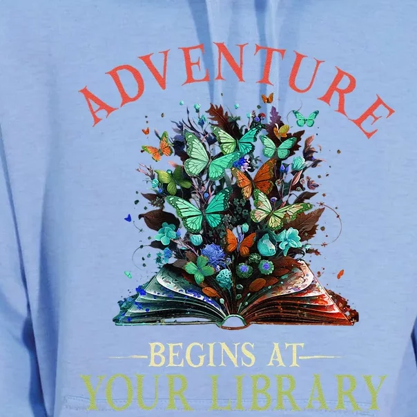 Adventure Begins At Your Library Summer Reading 2024 Flowers Unisex Surf Hoodie