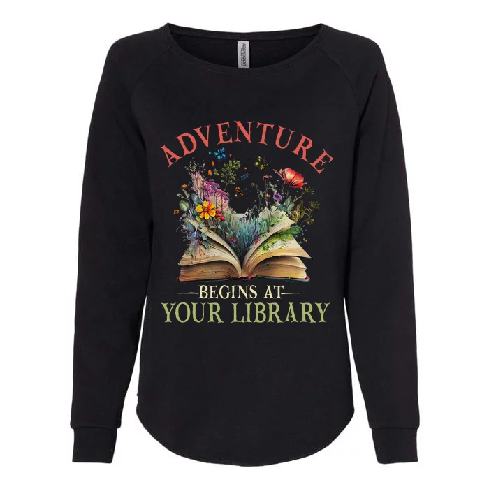 Adventure Begins At Your Library Summer Reading 2024 Flowers Womens California Wash Sweatshirt