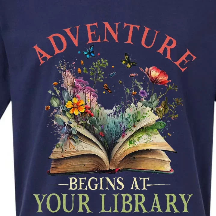 Adventure Begins At Your Library Summer Reading 2024 Flowers Sueded Cloud Jersey T-Shirt