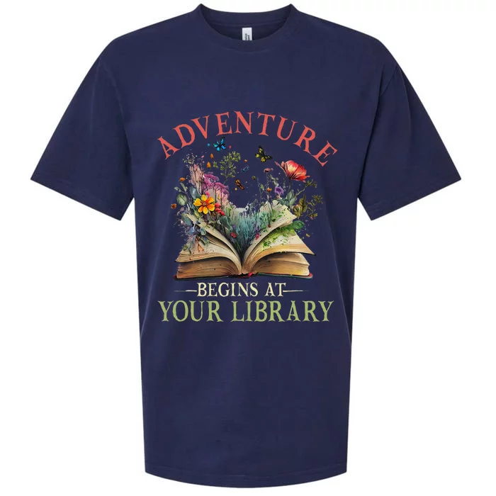 Adventure Begins At Your Library Summer Reading 2024 Flowers Sueded Cloud Jersey T-Shirt